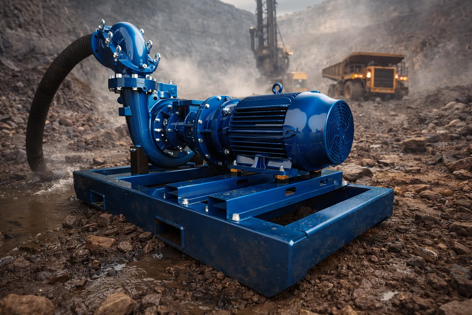 Industrial dewatering pump in action